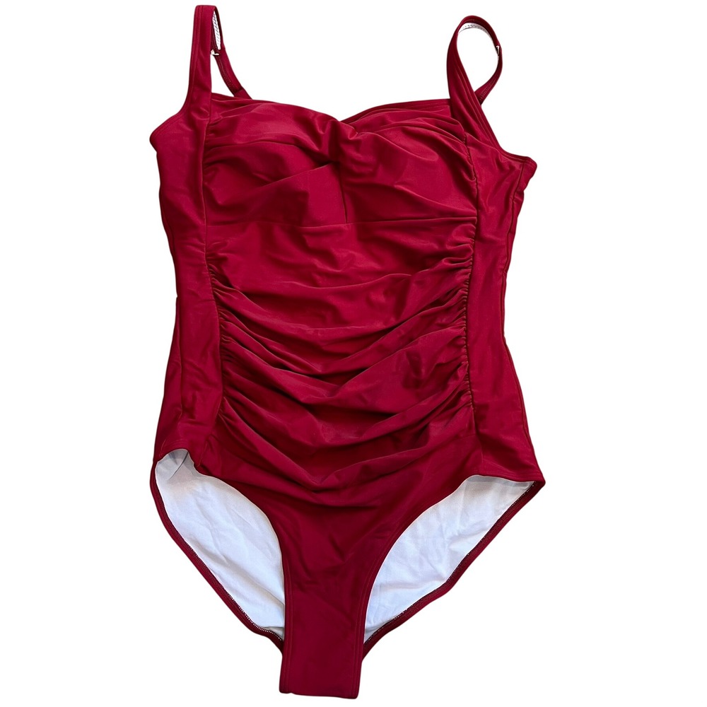 Ekouaer One Piece Swimsuit Womens Large Red Ruched Tummy Control Sweetheart